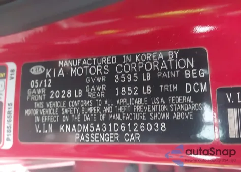 2013 Kia Rio Lx from USA, damaged, VIN KNADM5A31D6126038